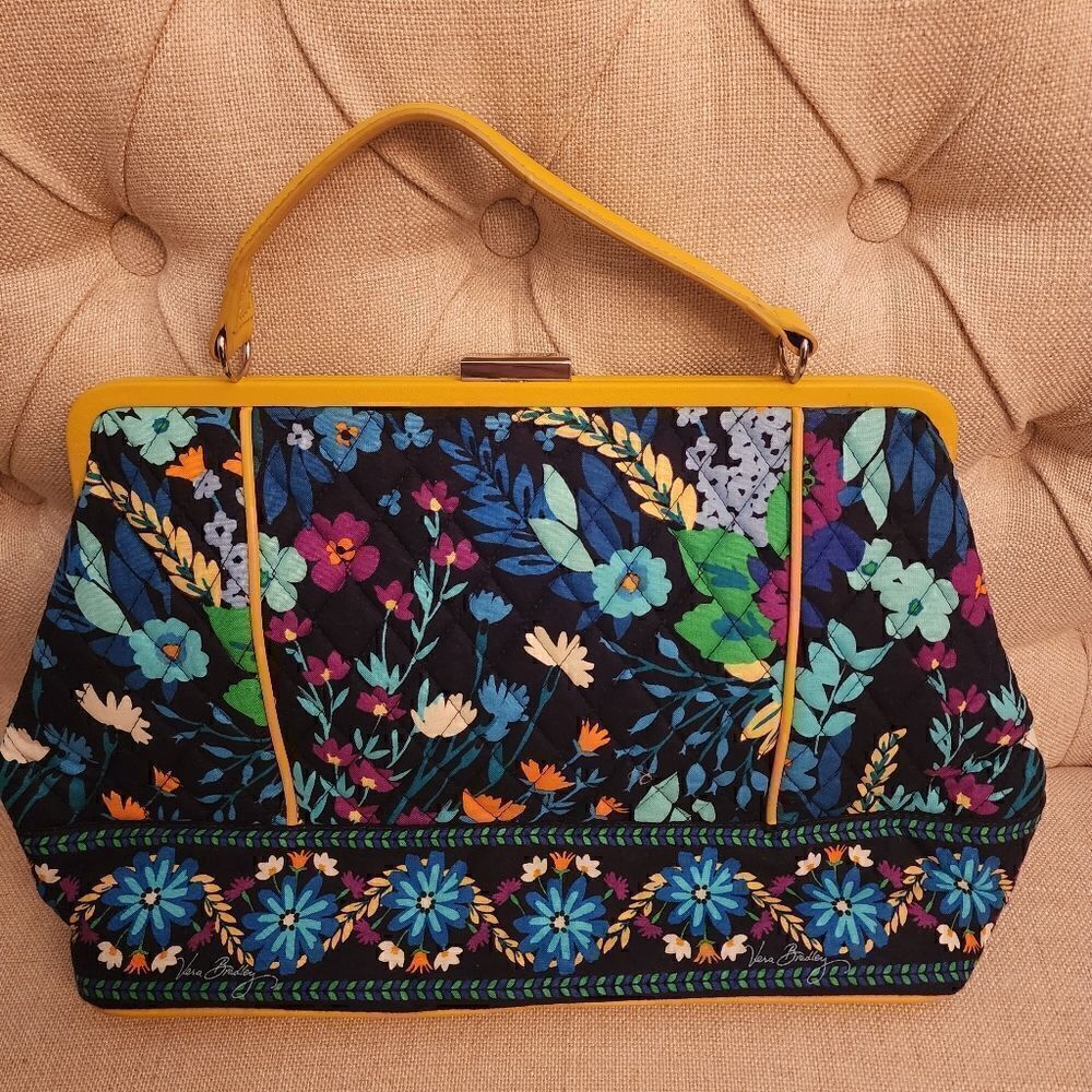Vera Bradley Yellow Blue Floral Barbara Frame Handbag Purse